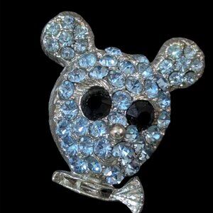 Weiss Vintage Mouse Brooch With Blue Crystals  Silver-Tone Finish Estate sparkle